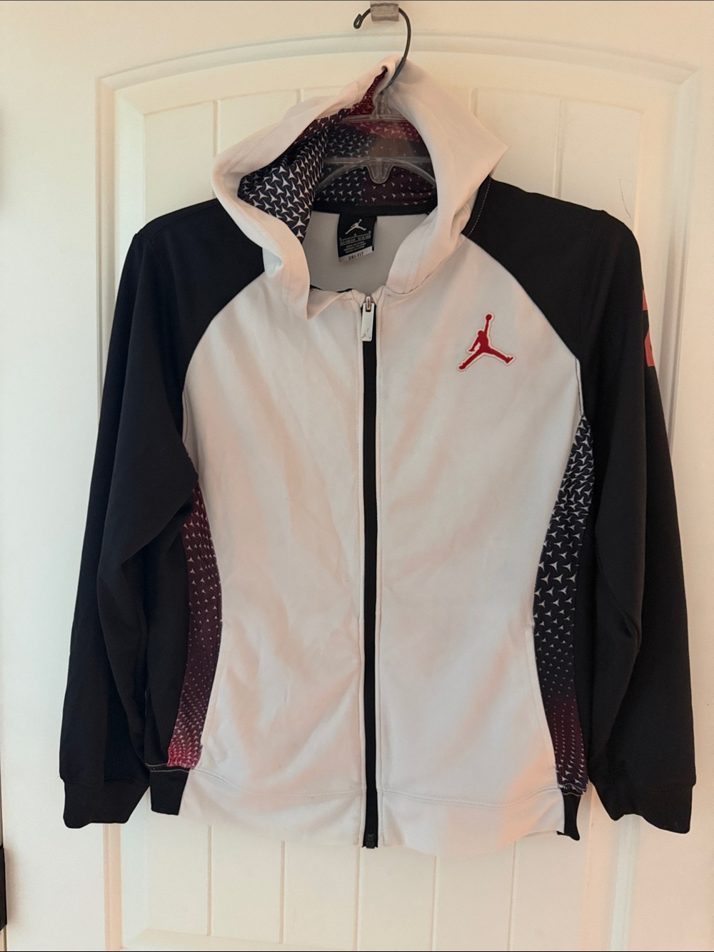 Jordan White and Black Full‑Zip Hoodie with Red Jumpman Logo Youth Large